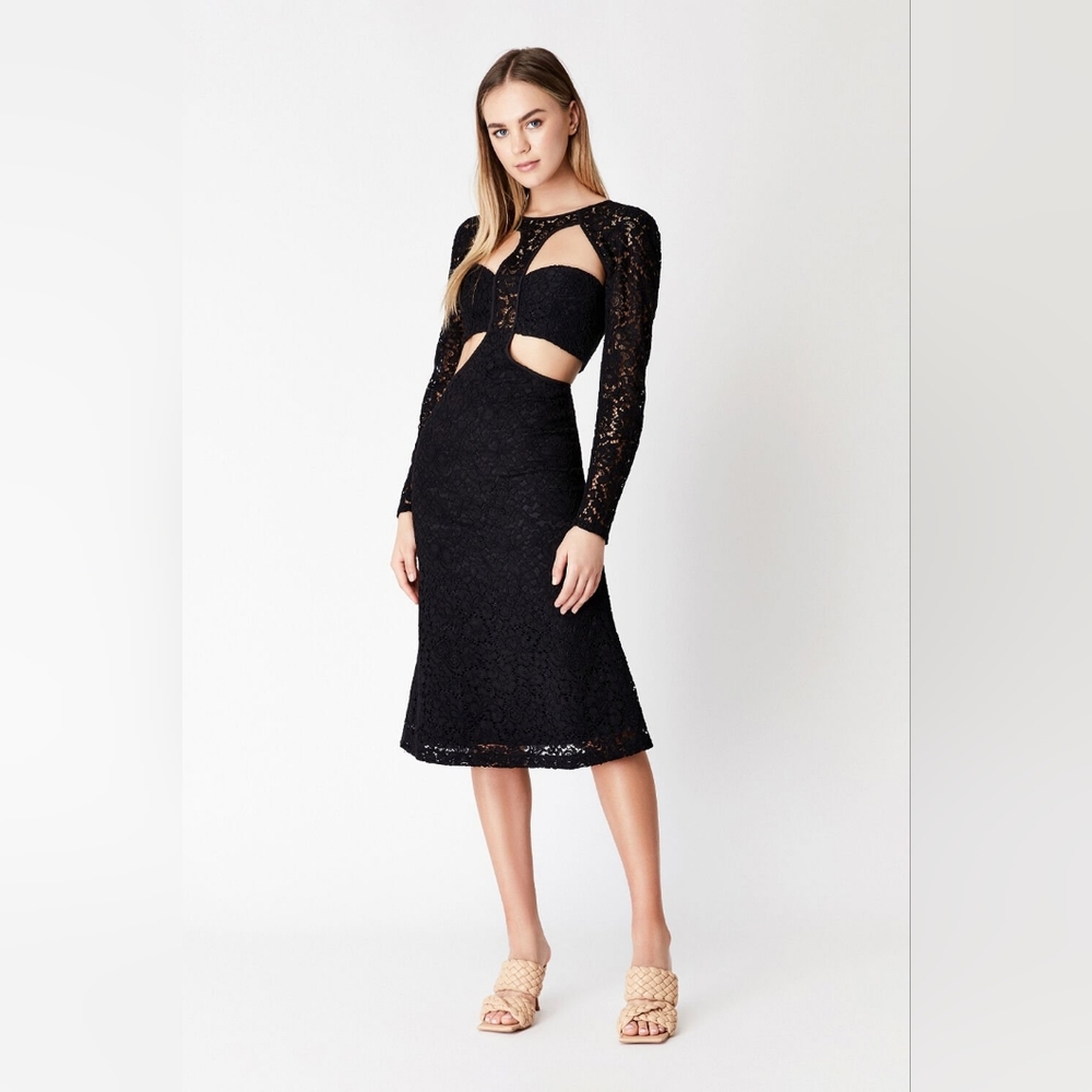 Bardot black cut out panel lace dress US 12 XXL gothy party dress LBD